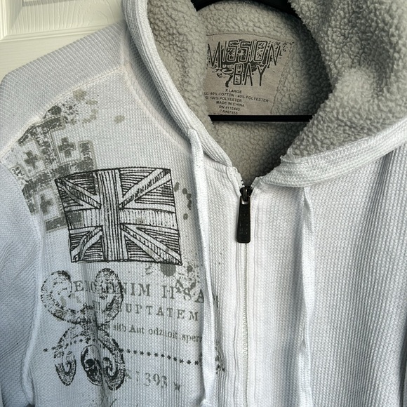 Fleece Inside Waffle Outside Zip Up Hoodie with Pockets and Thumb Holes - Picture 2 of 3